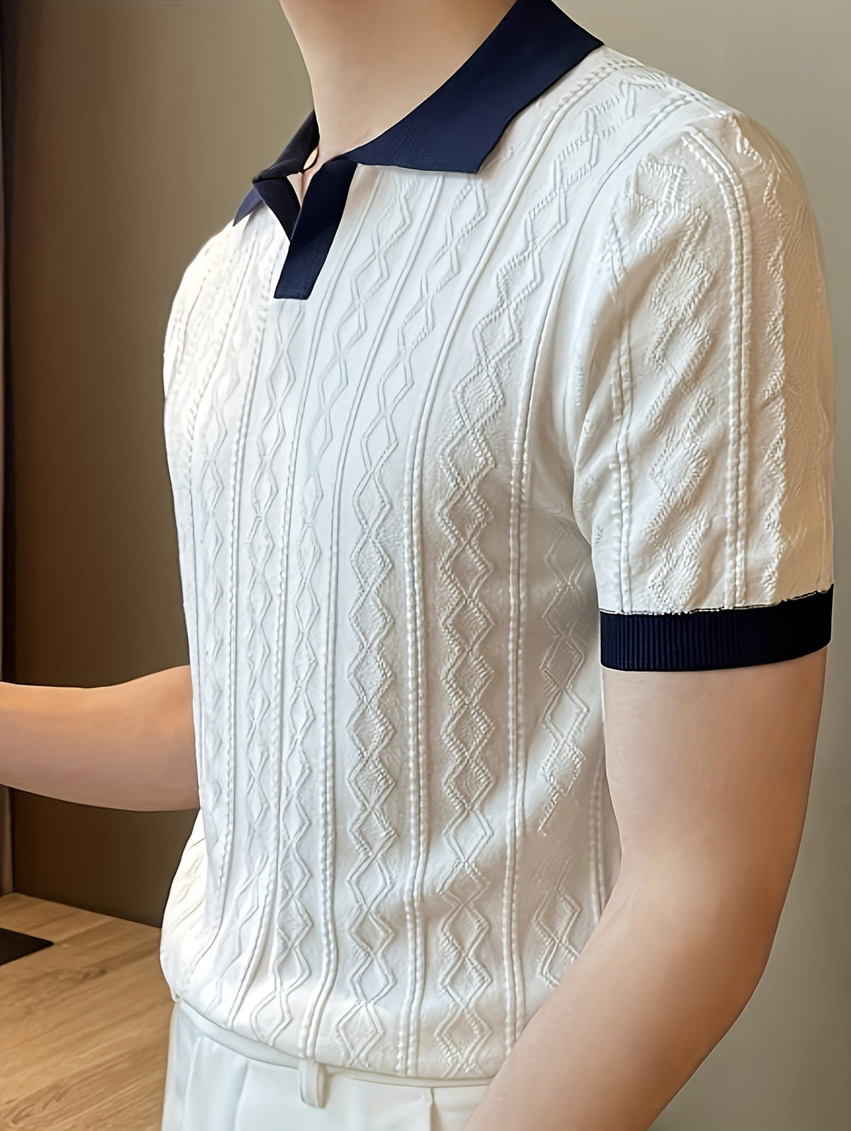 Barrett | Textured Contrast-Collar Polo Shirt Image