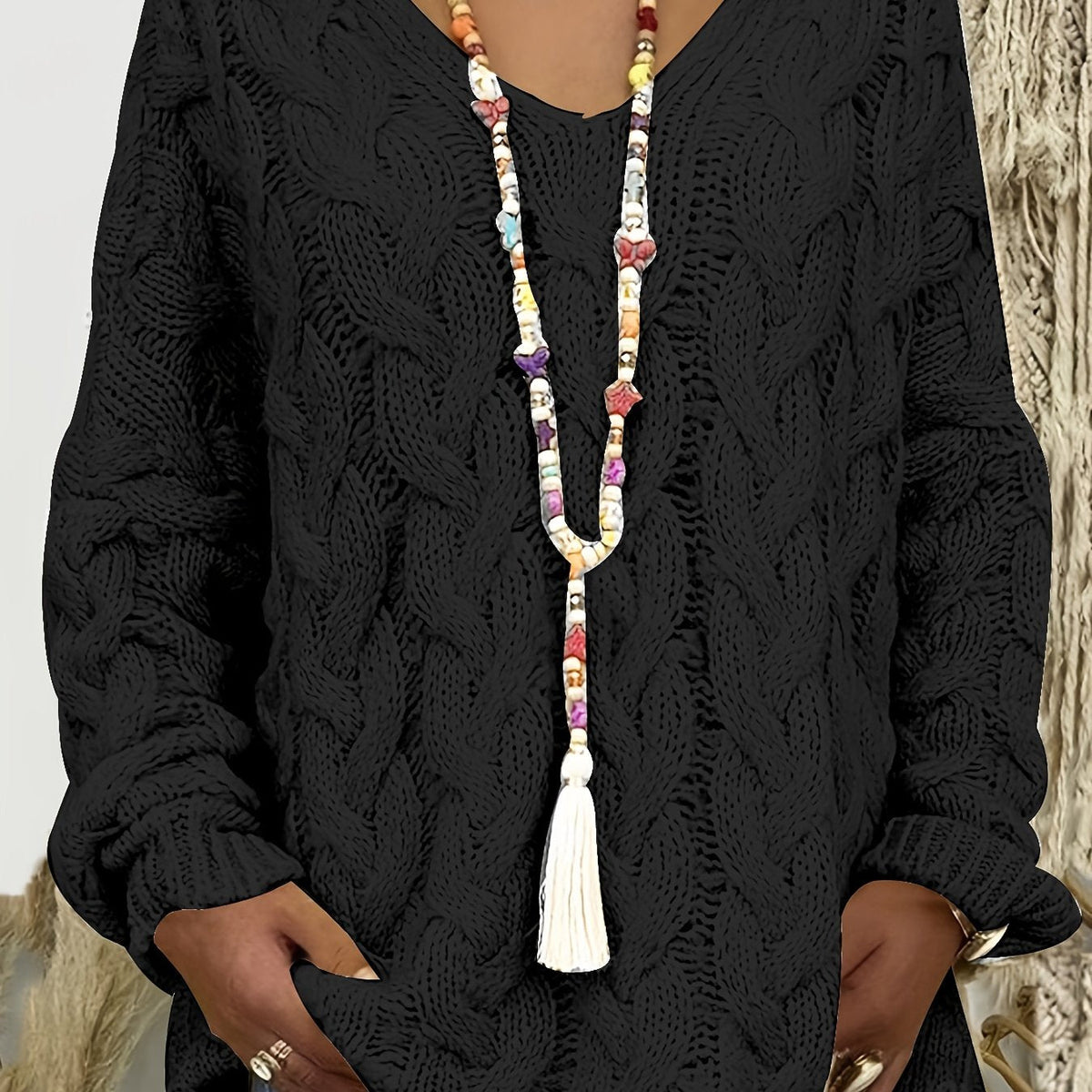 Florence | Relaxed Cable-Knit V-Neck Sweater Image