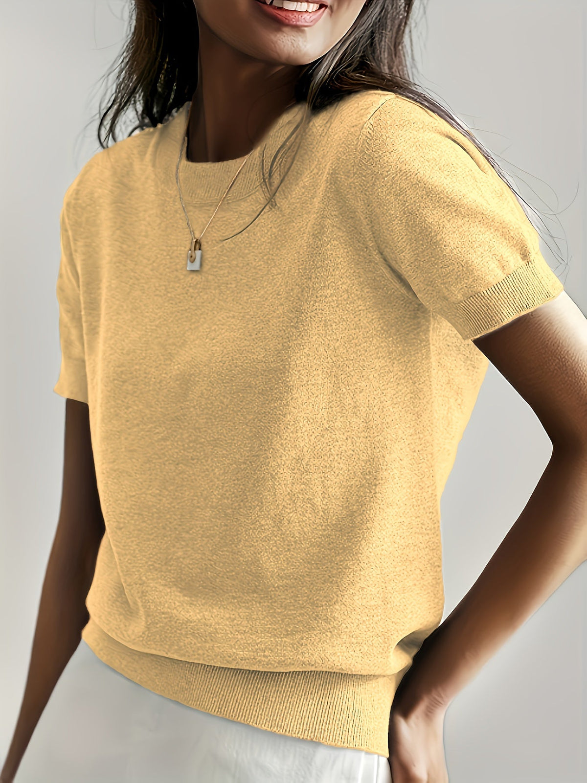 Harriet | Fine-Knit Short Sleeve Sweater Image