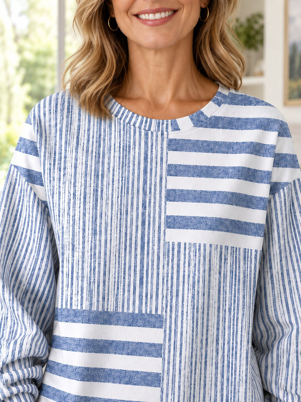 Adelaide | Striped Colorblock Crew Neck Sweatshirt