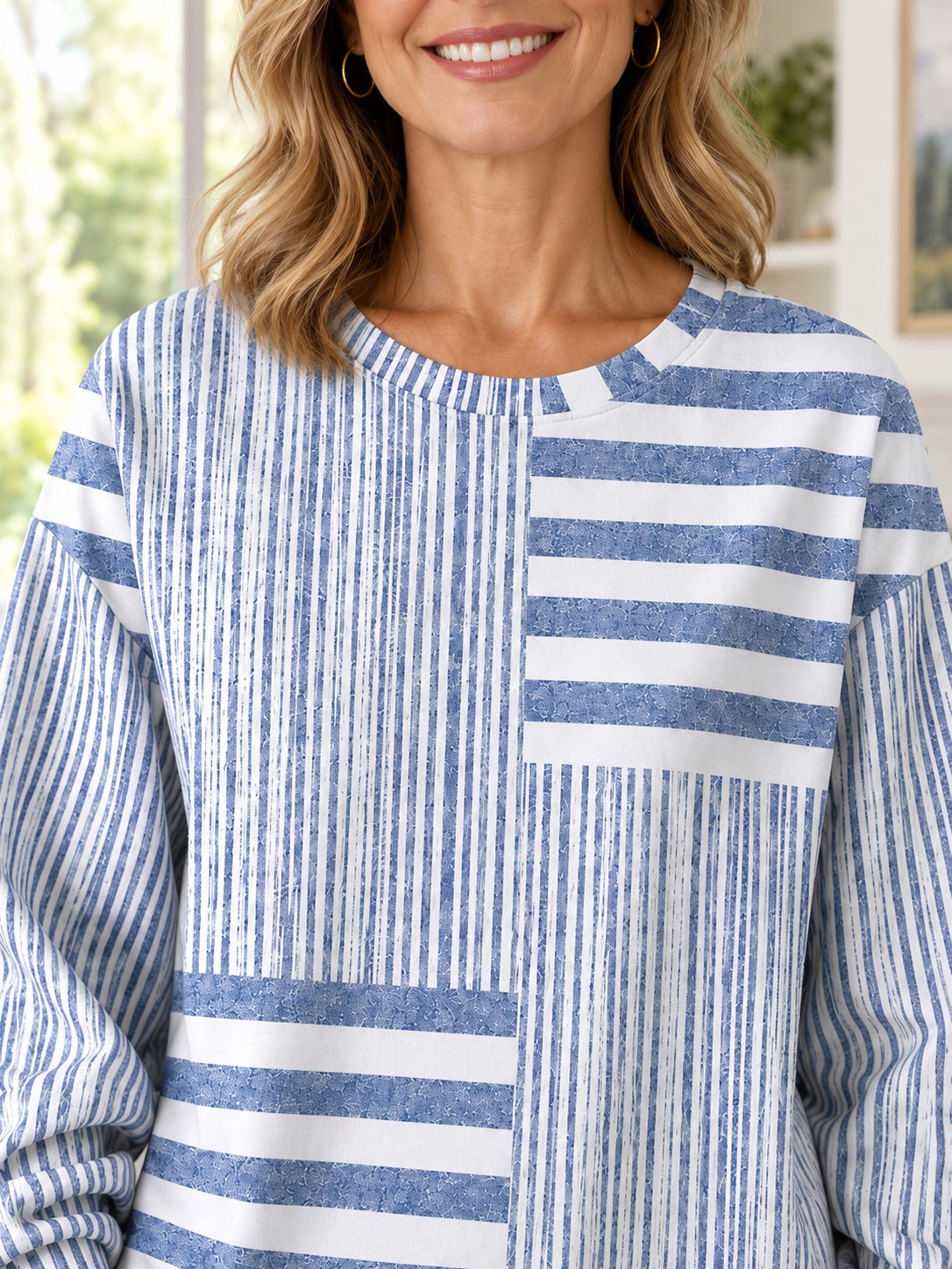 Adelaide | Striped Colorblock Crew Neck Sweatshirt