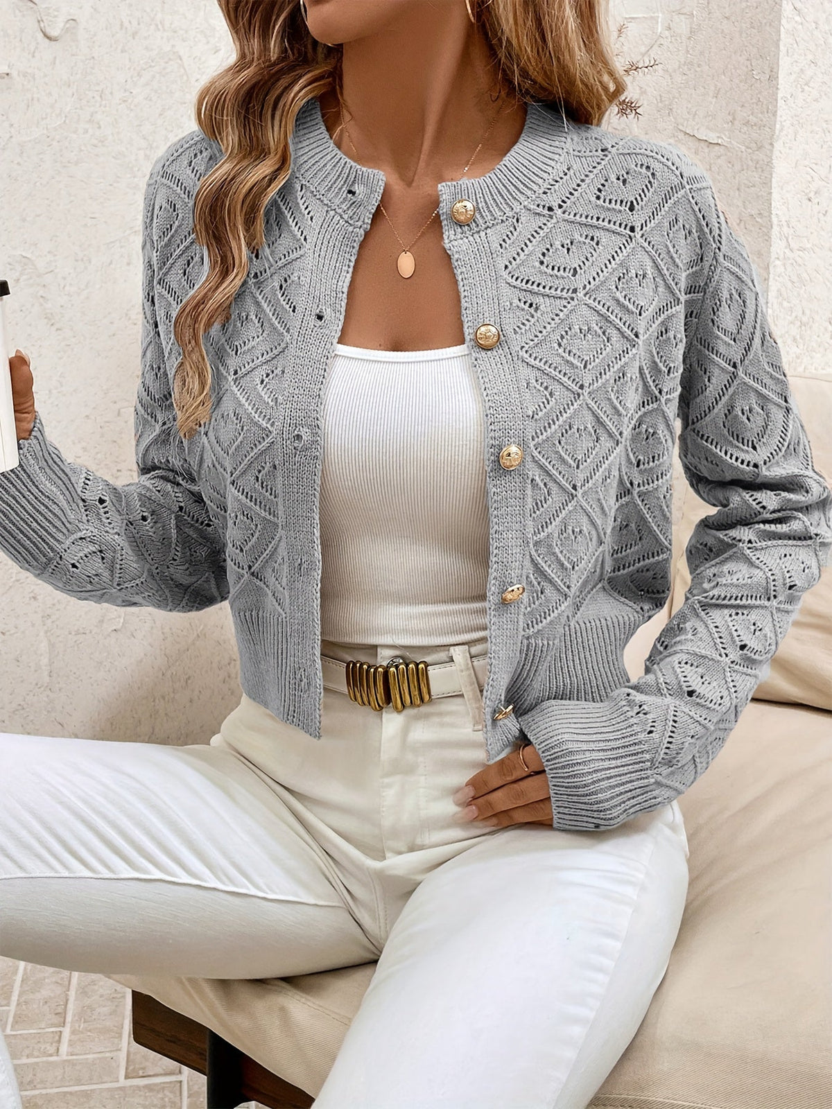 Della | Textured Button-Front Cardigan Image