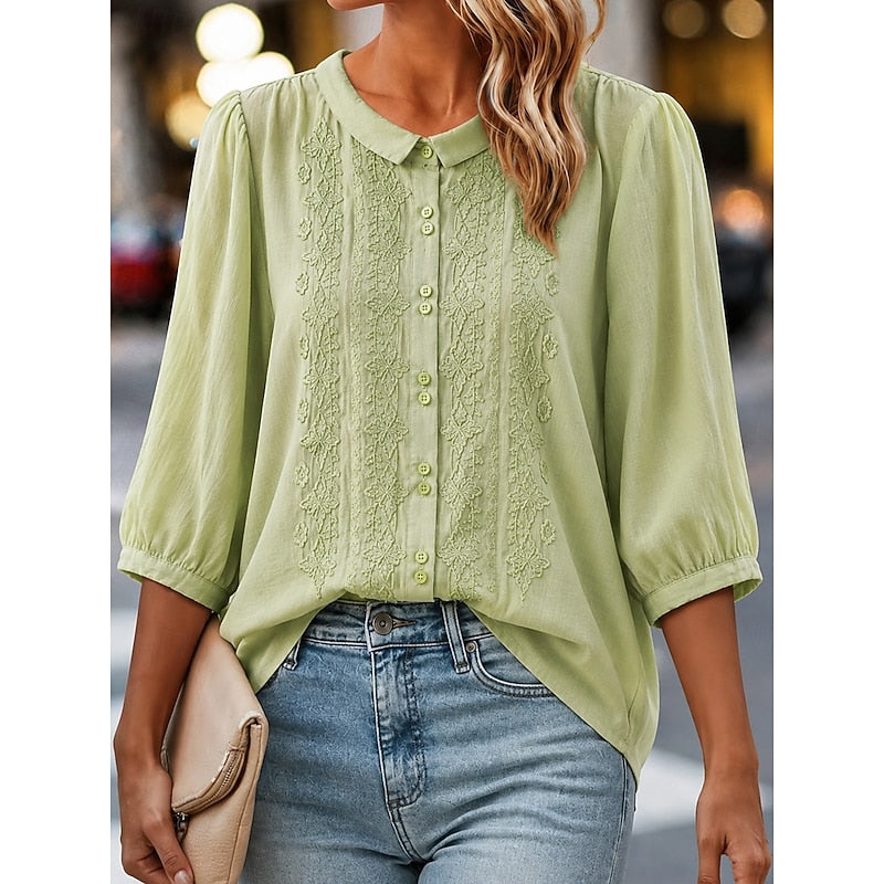 Paige | Embroidered Peter Pan Collar Blouse Image
