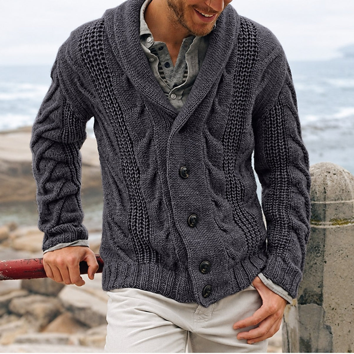Alaric | Cable-Knit Shawl Collar Cardigan