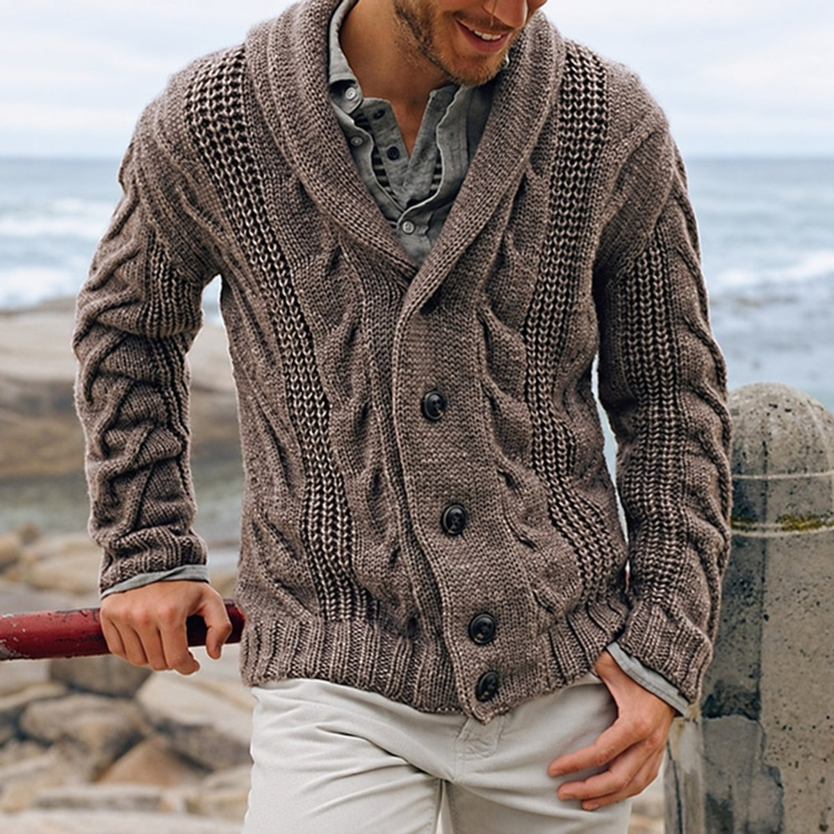 Alaric | Cable-Knit Shawl Collar Cardigan Image