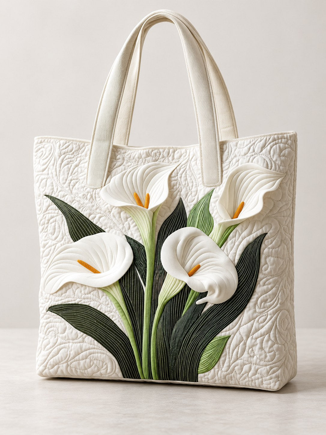 Angela | White Floral Art Tote Bag