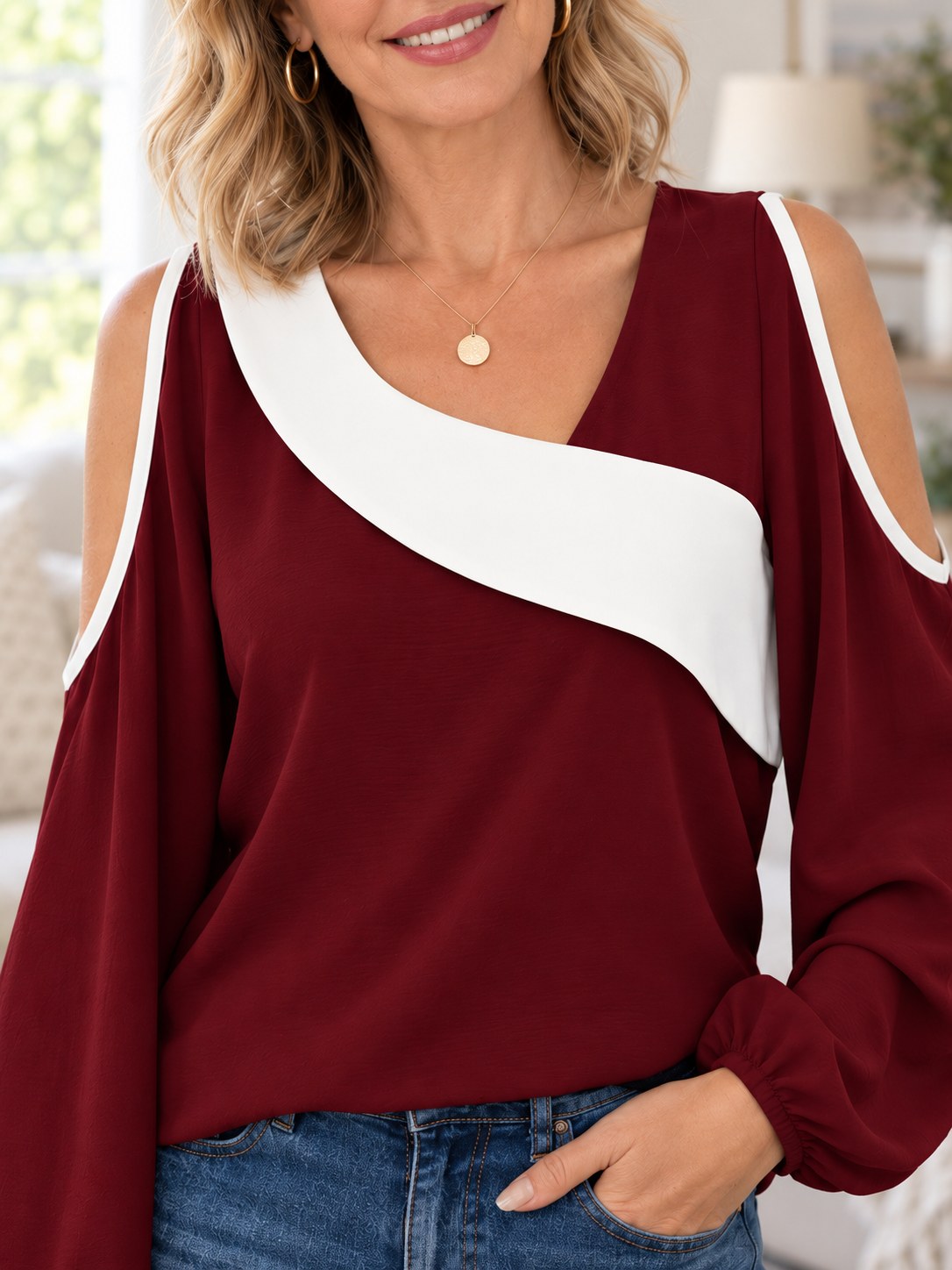 Annette | Cold-Shoulder Color Block Top