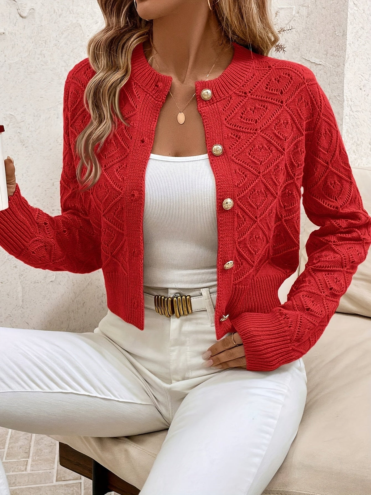 Della | Textured Button-Front Cardigan Image