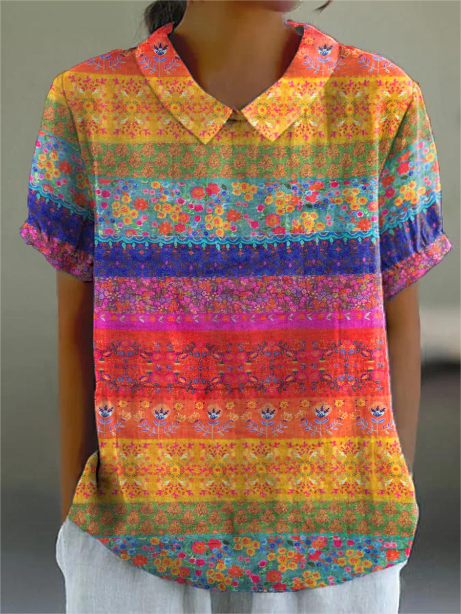 Megan | Elegant Multicolor Floral Striped Shirt Image