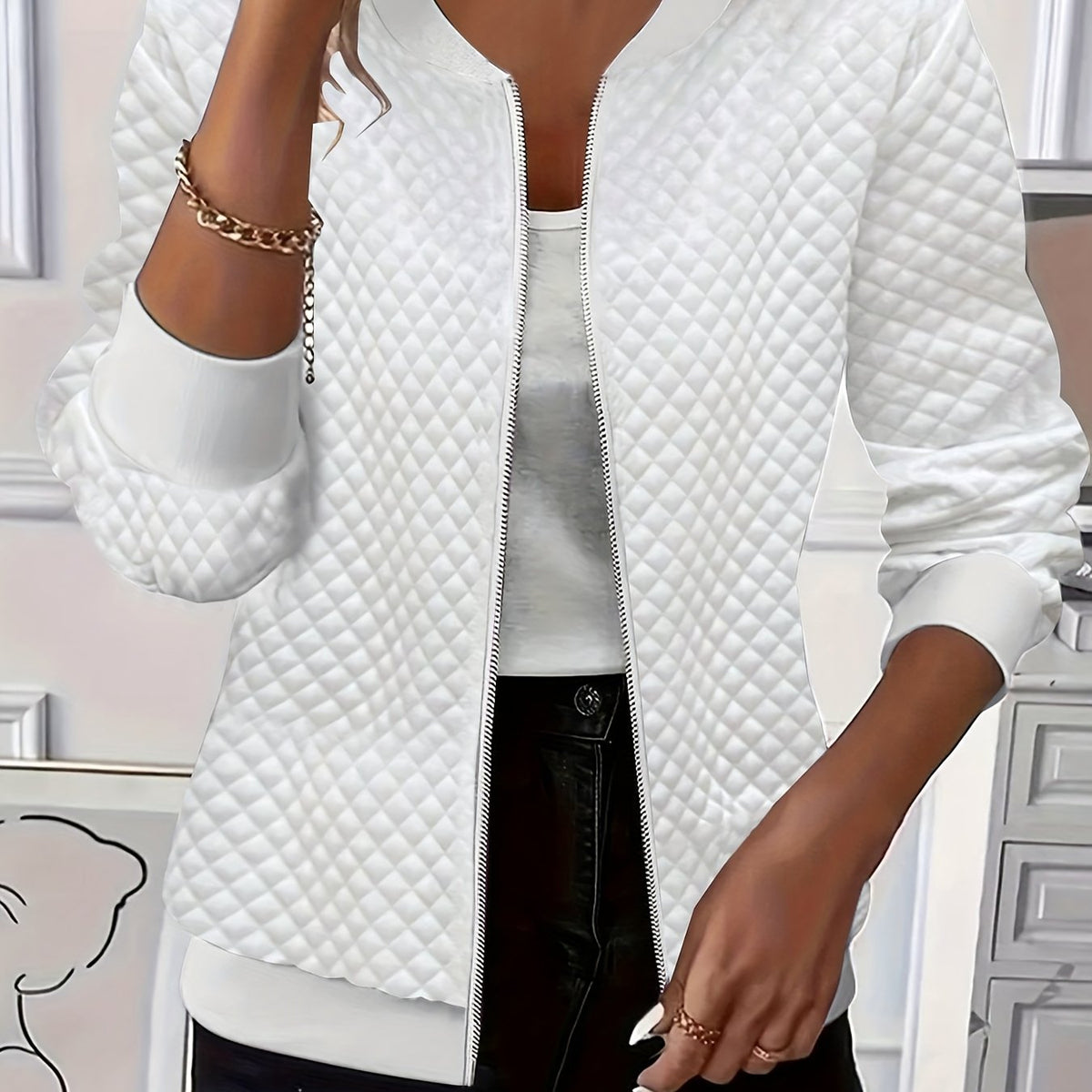Carolyn | Quilted-Texture Baseball Jacket