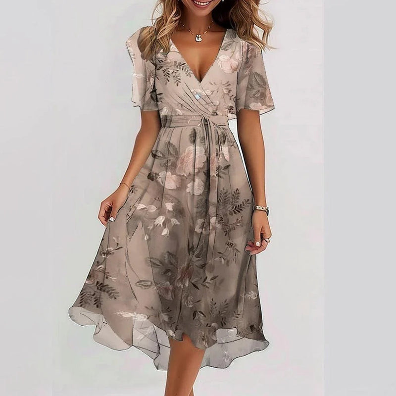 Naomie | Elegant Short Sleeve Printed Dress Image