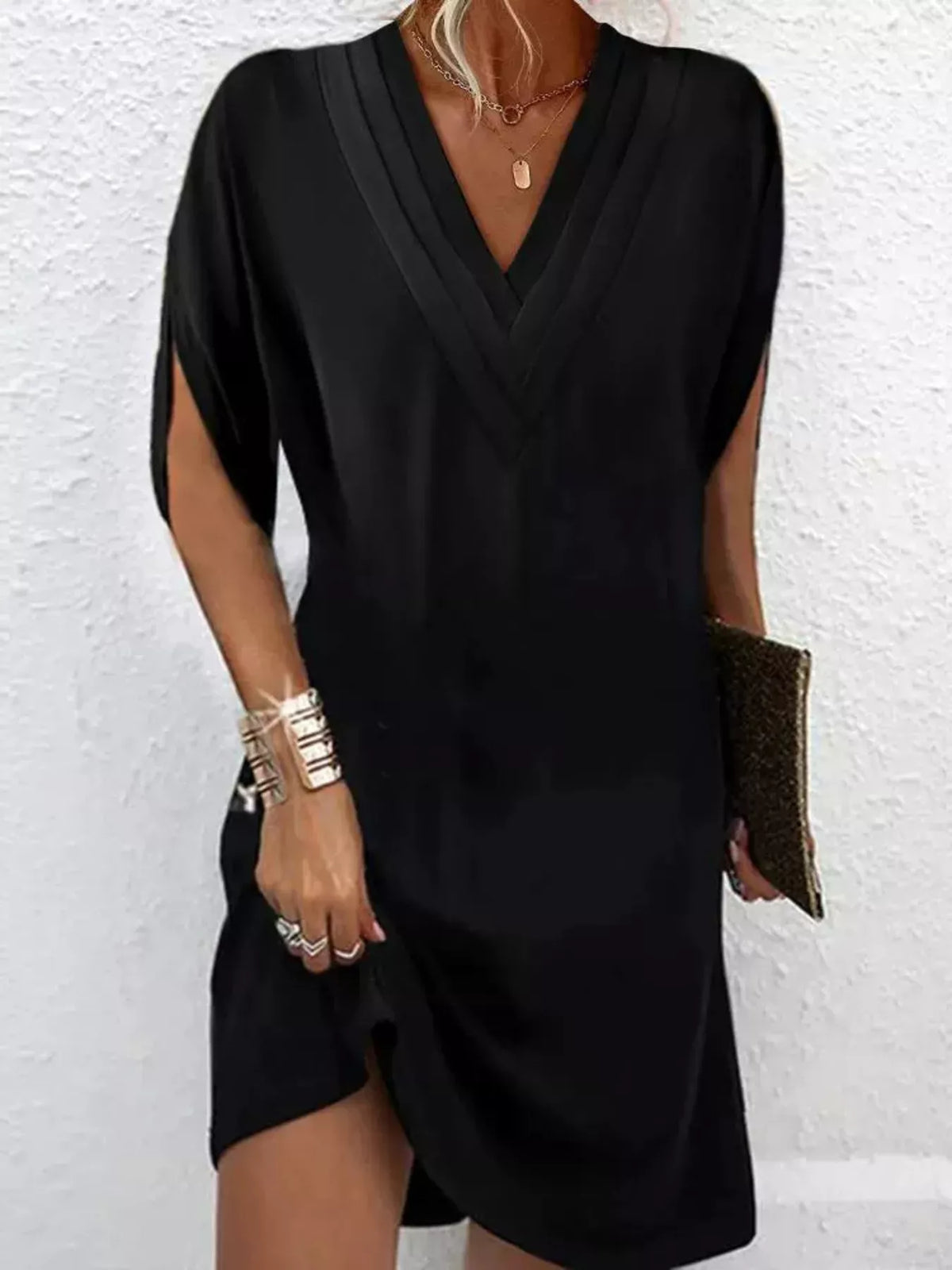 Emery | V-Neck Slit Sleeve Mini Dress Image