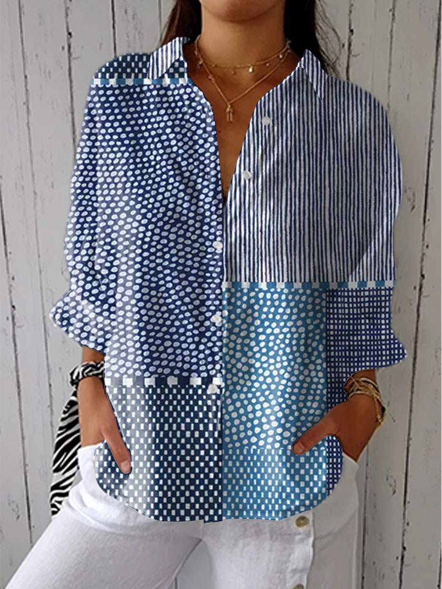 Martha | Classic Ocean Patchwork Blouse Image