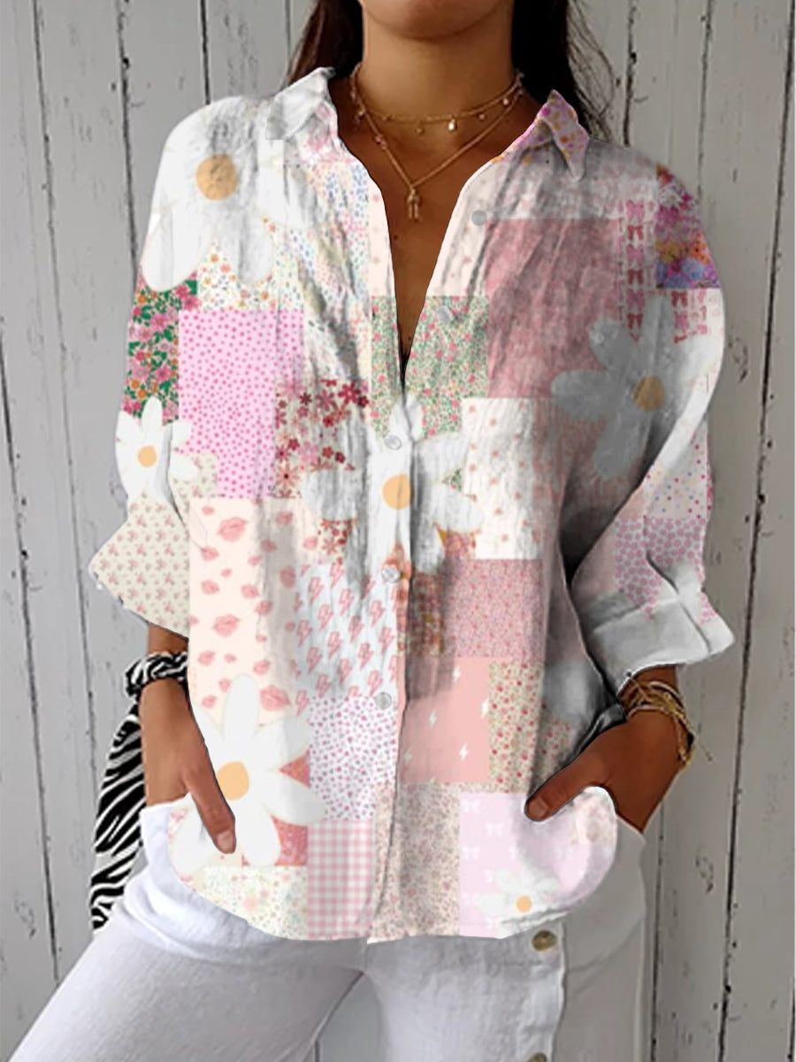 Cheryl | Stylish Patchwork Button Blouse Image