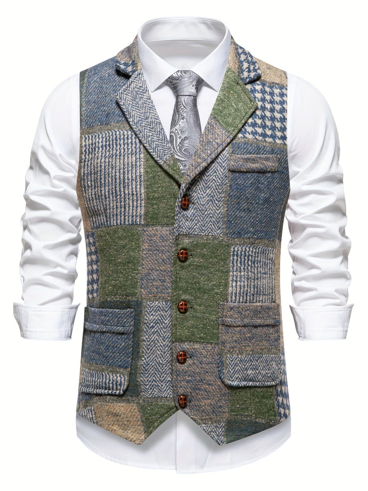 Trevor | Patchwork Vest with Herringbone Pattern Image