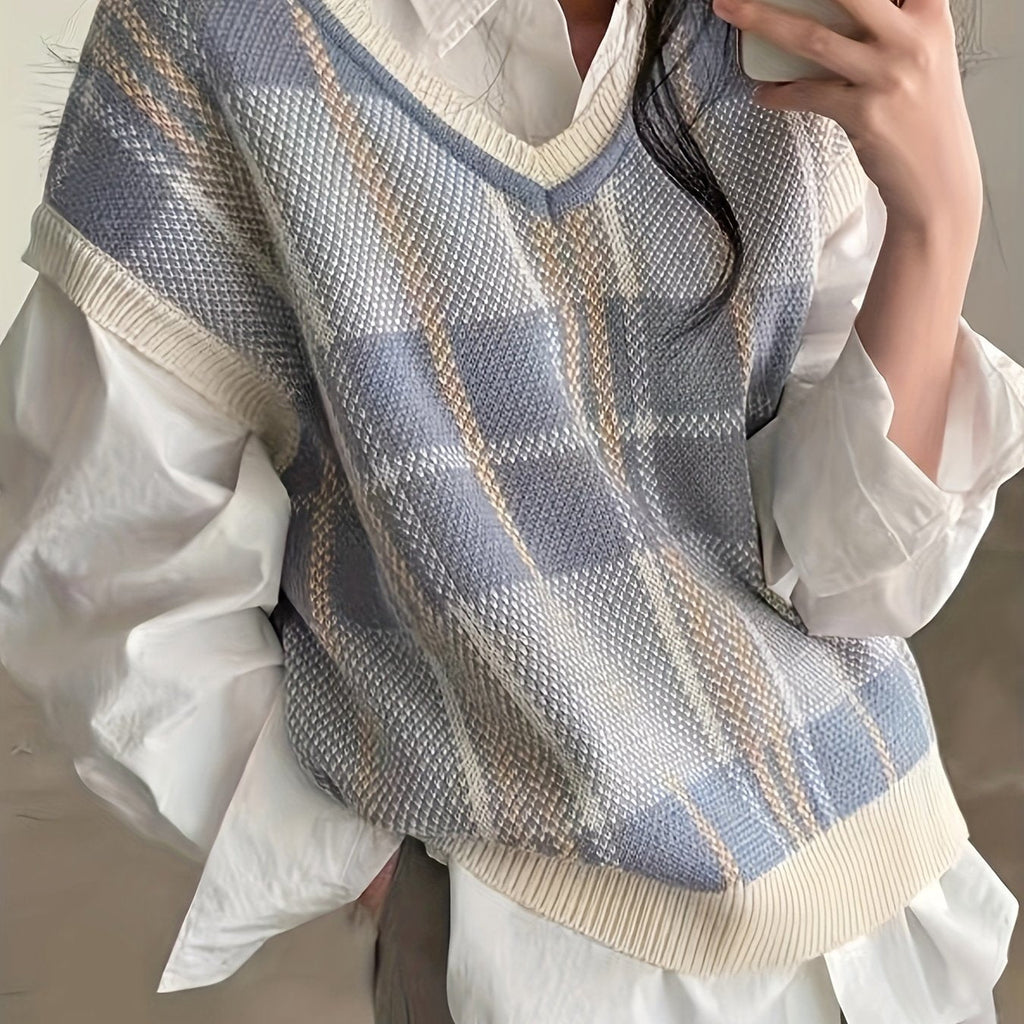Marnie | Vintage Plaid V-Neck Sweater Vest