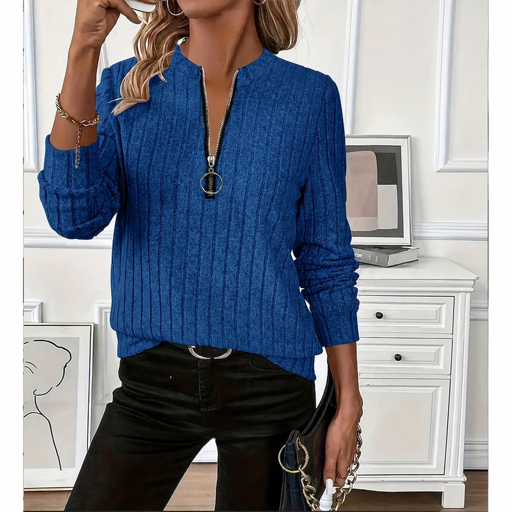 Celeste | Ribbed Zip-Neck Top