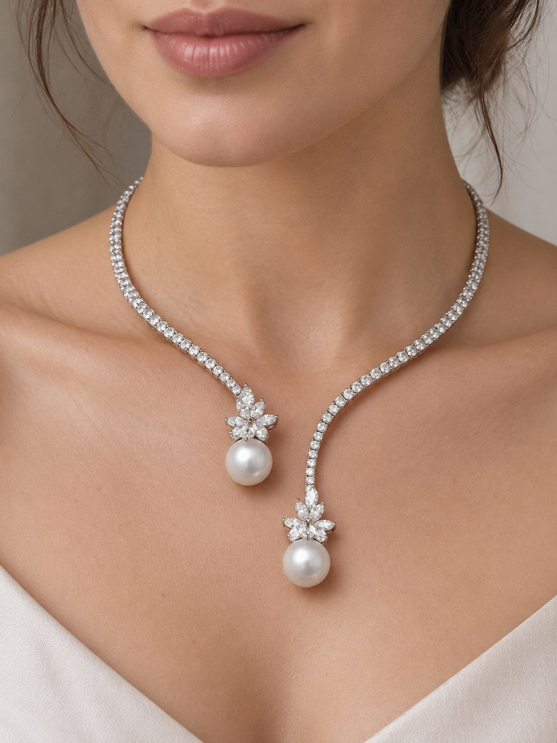 Charlene | Elegant Silver Pearl Necklace