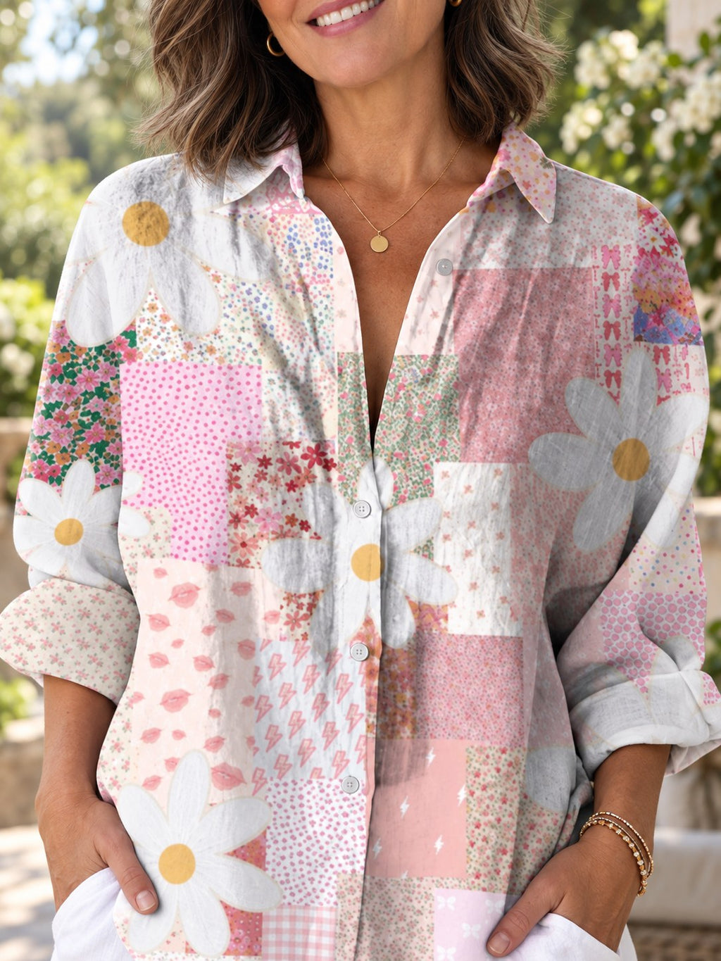 Cheryl | Stylish Patchwork Button Blouse