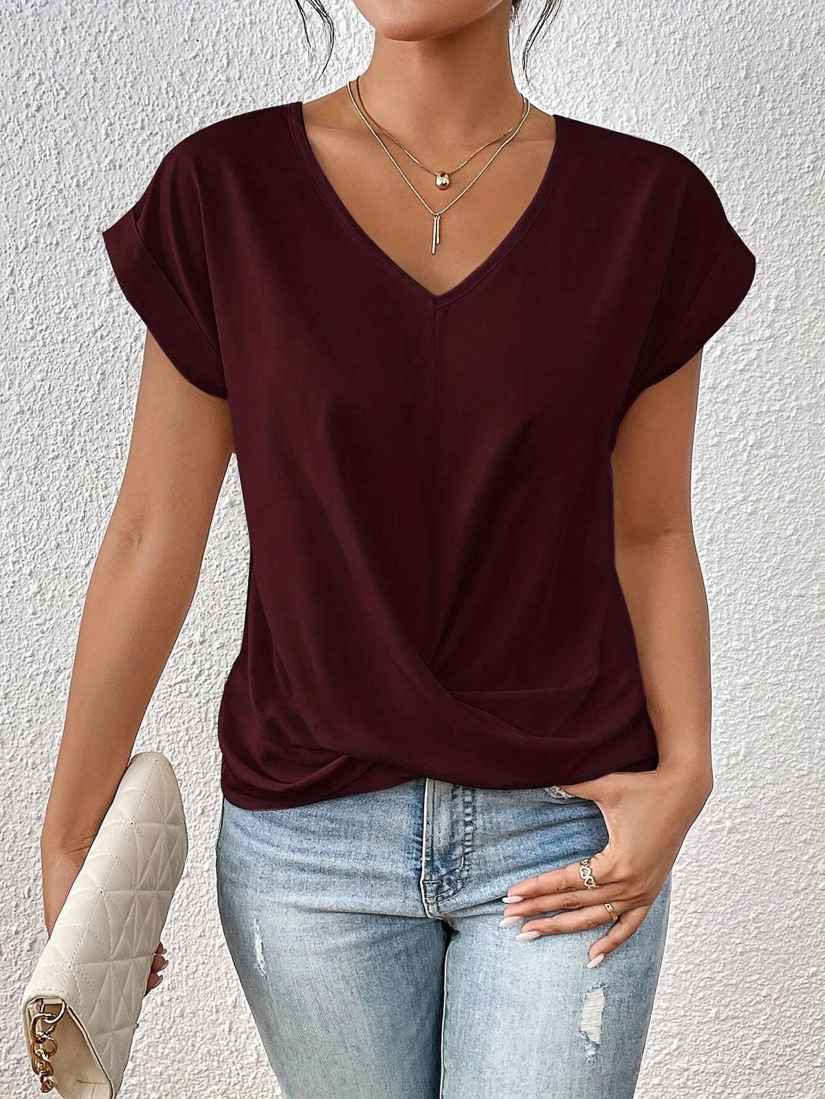 Sophia | Elegant V-Neck Draped Blouse Image