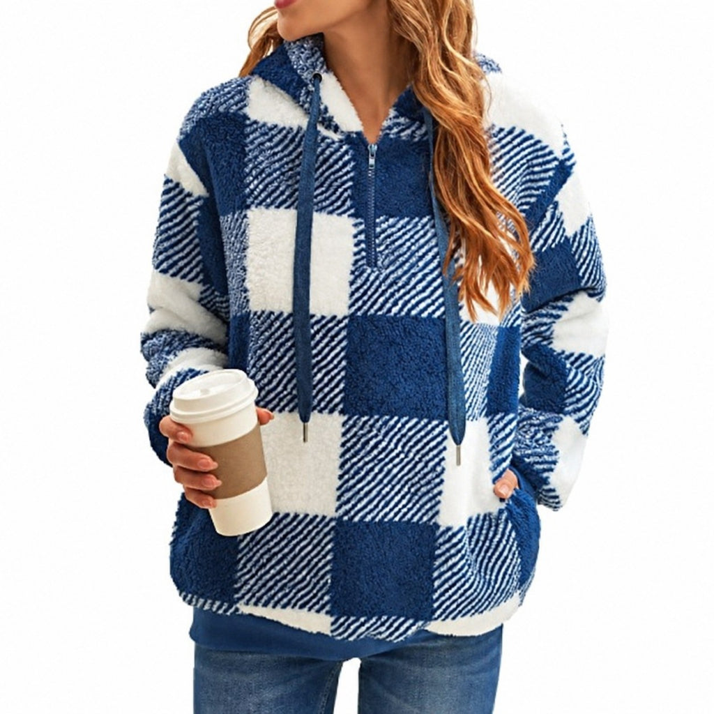 Colette | Cozy Quarter-Zip Checkered Hoodie