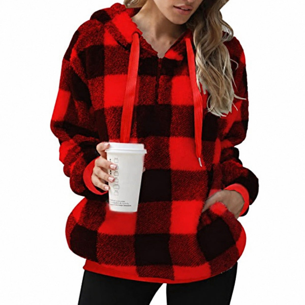 Colette | Cozy Quarter-Zip Checkered Hoodie