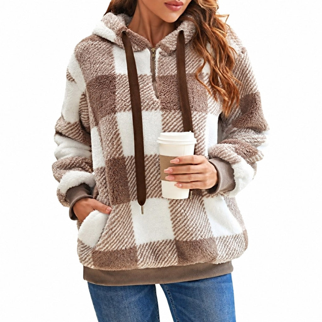 Colette | Cozy Quarter-Zip Checkered Hoodie