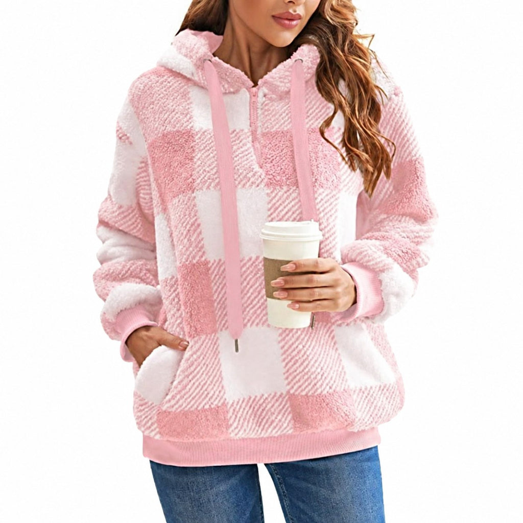 Colette | Cozy Quarter-Zip Checkered Hoodie