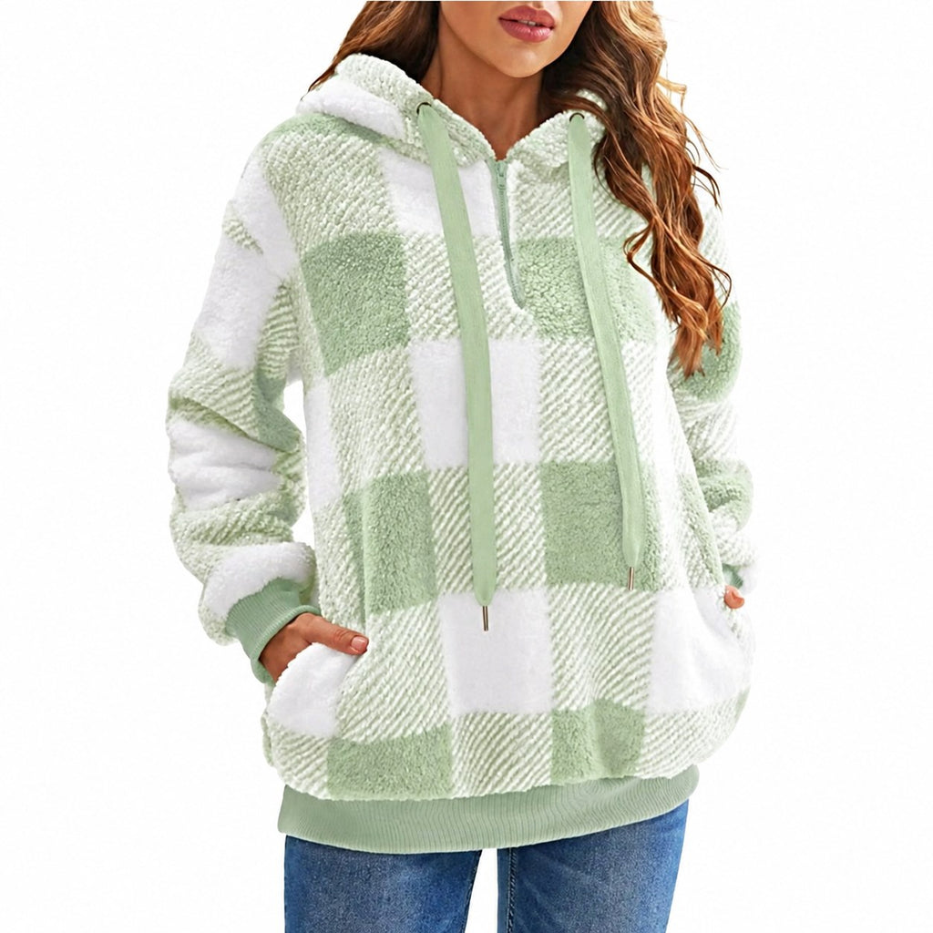 Colette | Cozy Quarter-Zip Checkered Hoodie