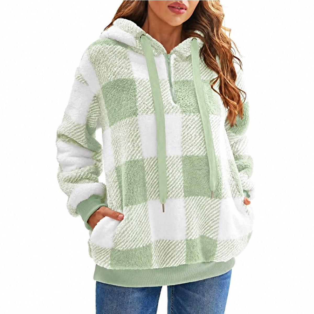 Colette | Cozy Quarter-Zip Checkered Hoodie