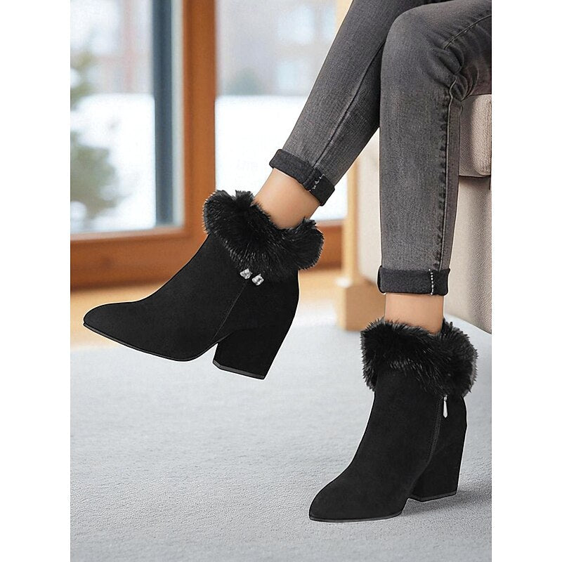 Claire | Fur-Trimmed Block Heel Ankle Boots Image