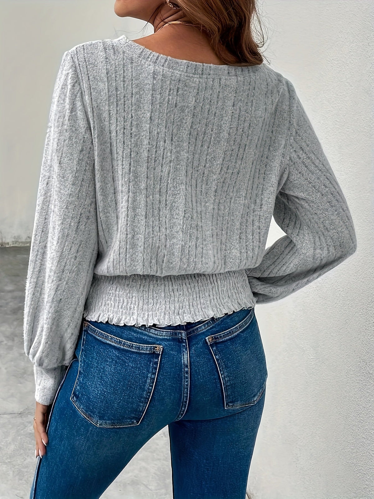 Corinthia | Smocked-Hem Ribbed Top Image