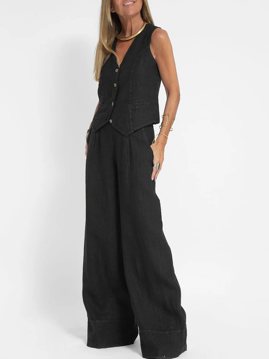 Lauren | Sleeveless V-Neck Vest & Wide-Leg Pants Set Image