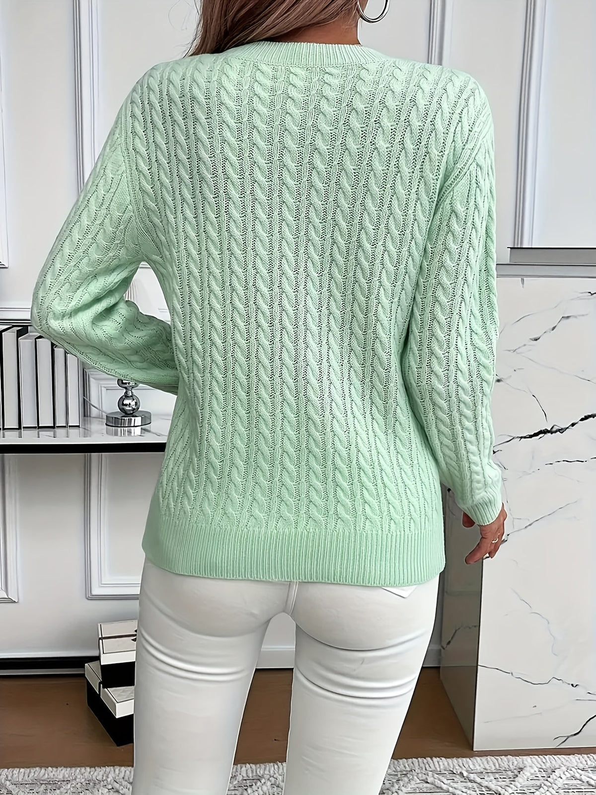 Faye | Cable-Knit Round Neck Sweater Image