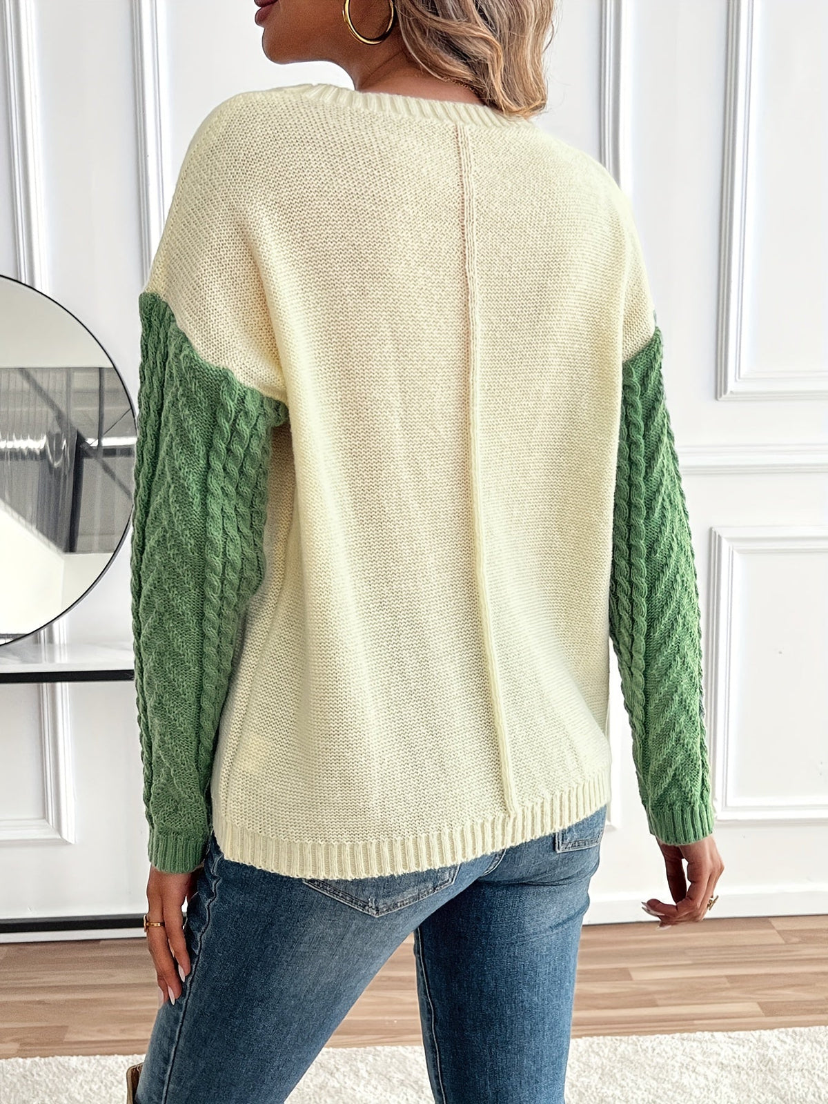 Esme | Color Block Cable Knit Sweater Image