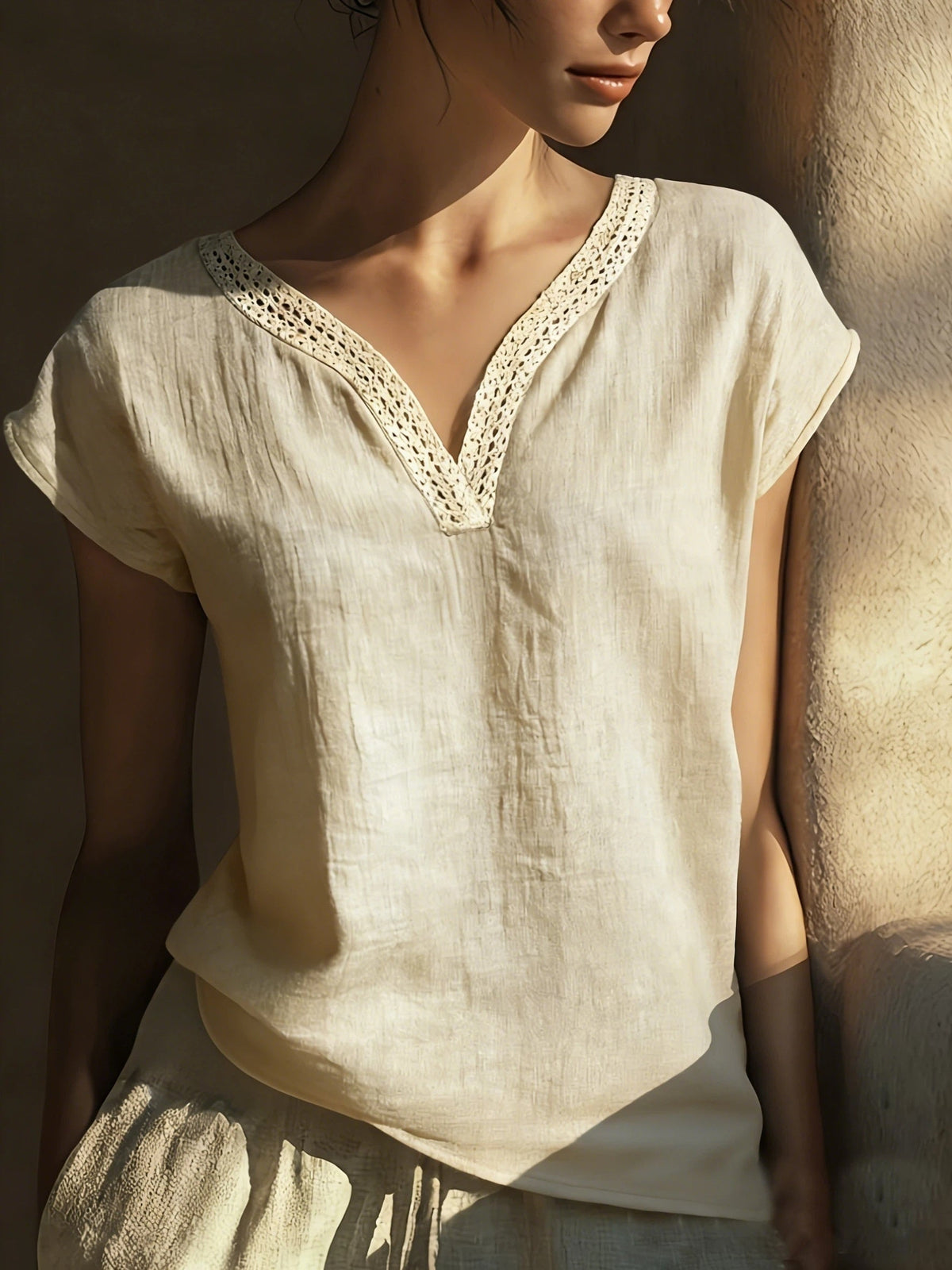 Bonnie | Lace-Trim V-Neck Top Image