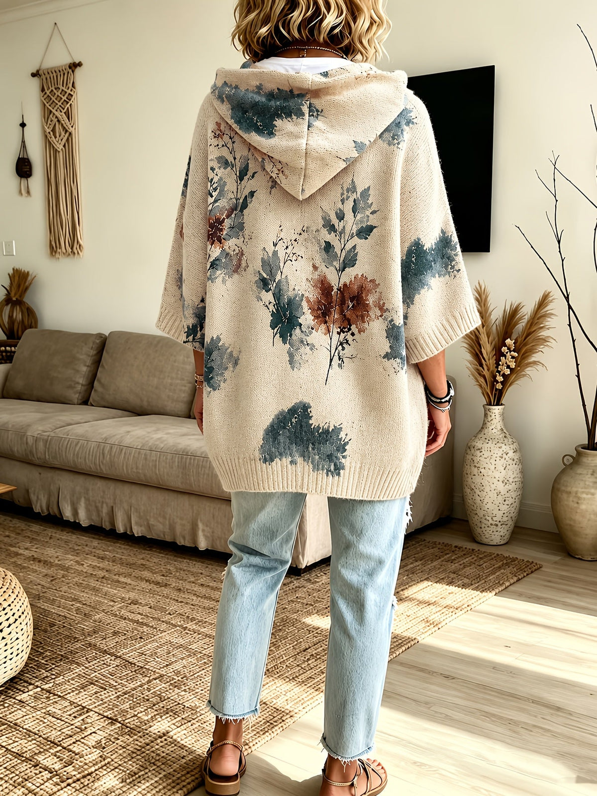 Winifred | Hooded Floral Cape Sweater Image