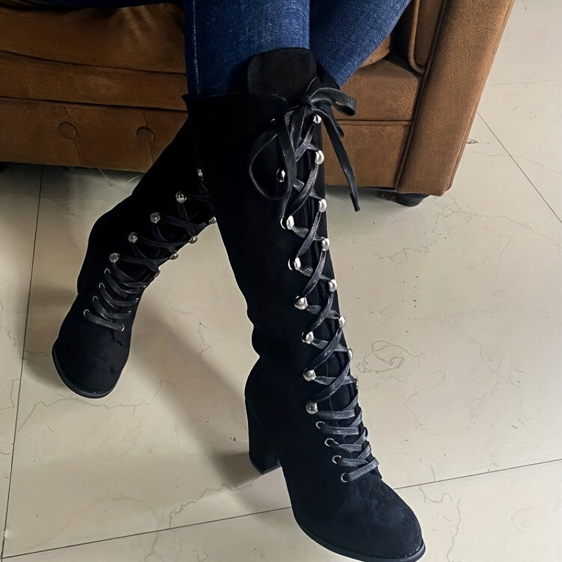 Sabine | Lace-Up Chunky-Heel Tall Boots Image