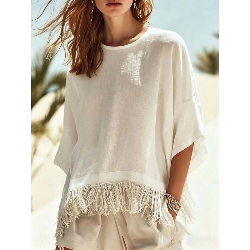 Vera | Fringe-Hem Relaxed Blouse Image