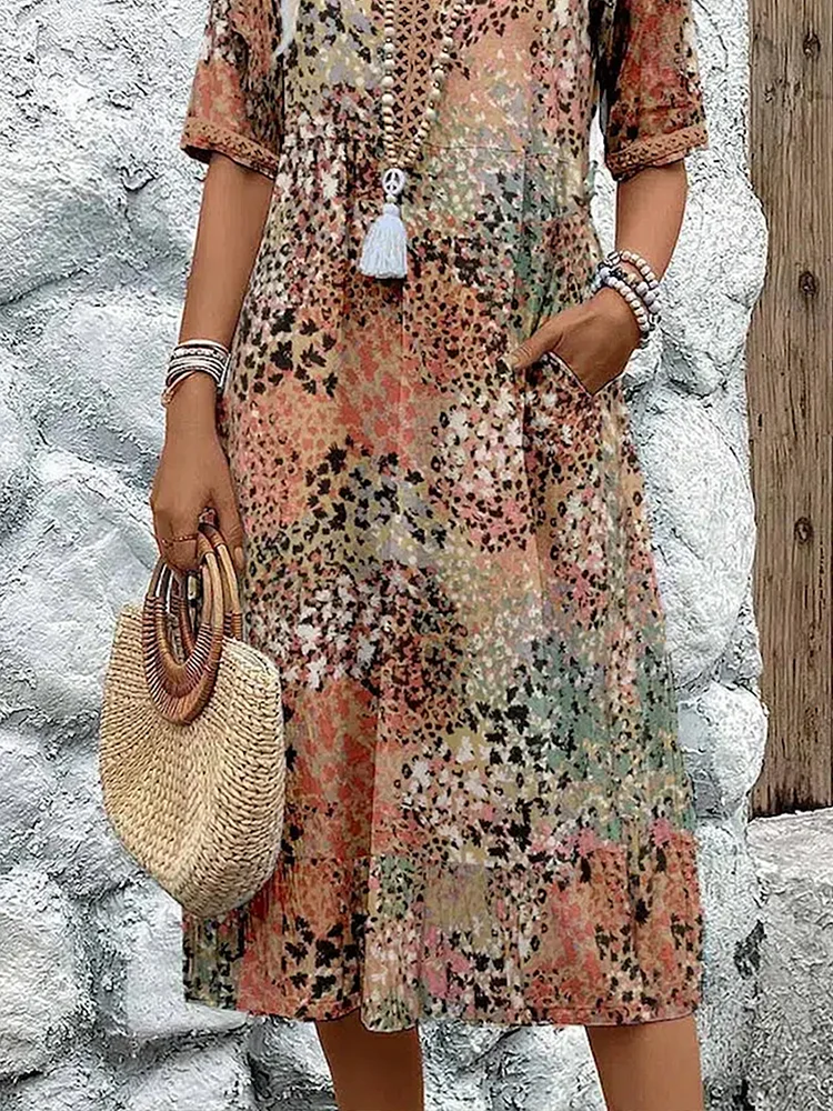 Natalie | Vibrant Pattern Midi Dress
