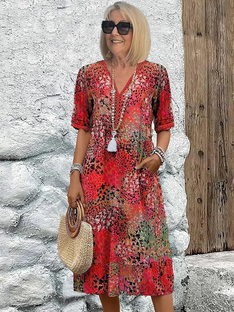 Natalie | Vibrant Pattern Midi Dress Image