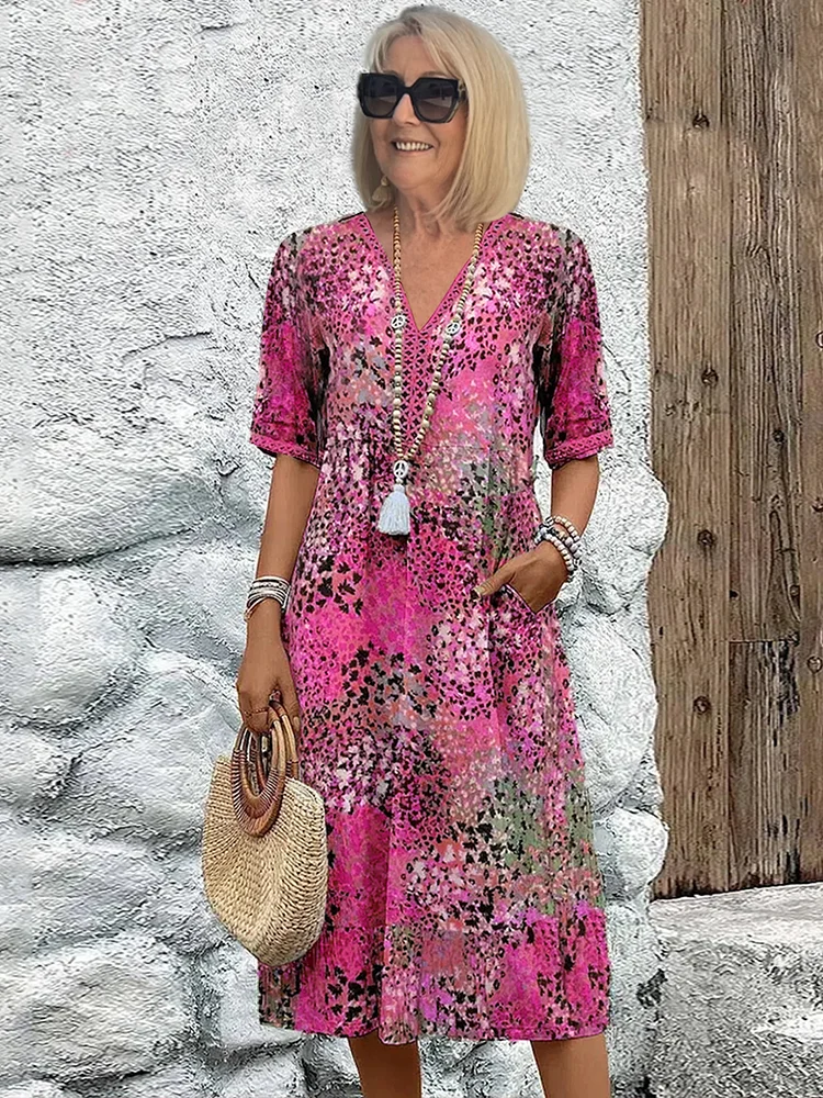 Natalie | Vibrant Pattern Midi Dress Image