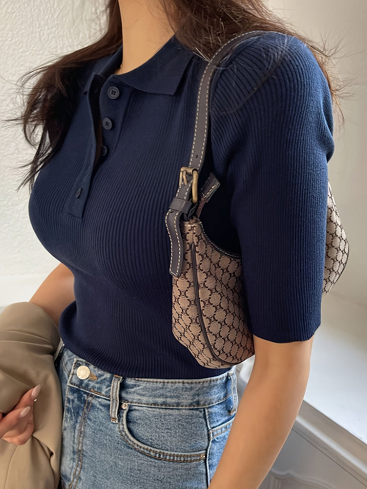 Meredith | Ribbed Collared Top Image