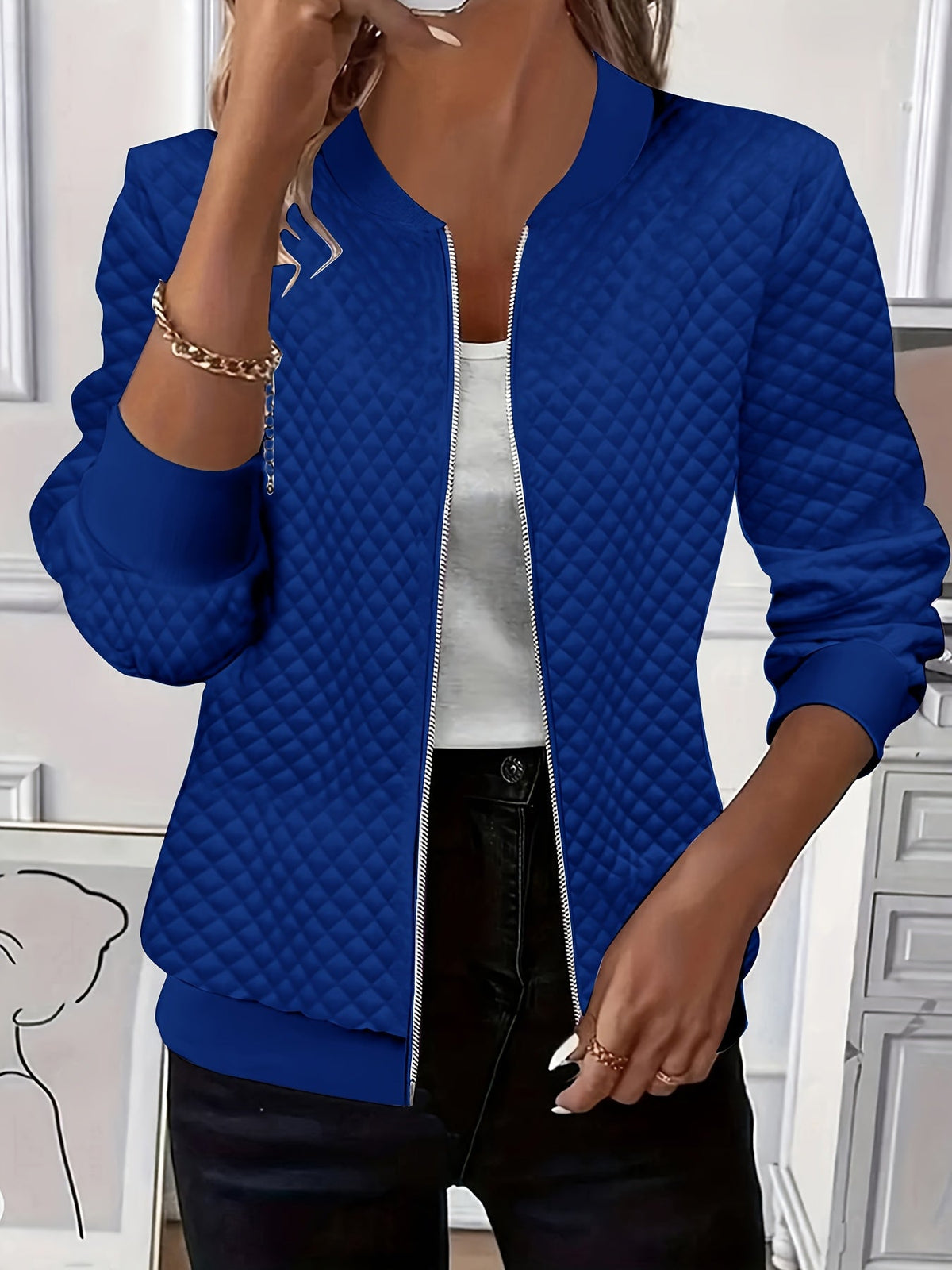 Carolyn | Quilted-Texture Baseball Jacket Image