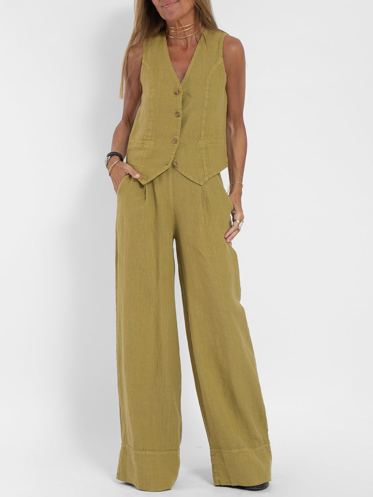 Lauren | Sleeveless V-Neck Vest & Wide-Leg Pants Set Image