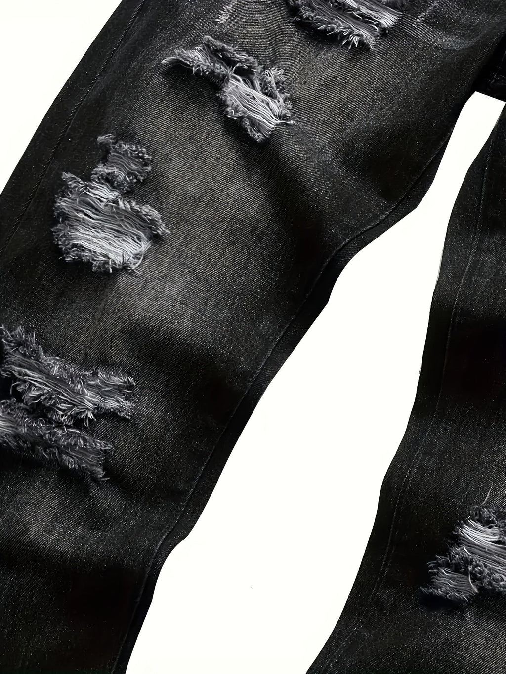 Men's Ripped Straight Leg Jeans, Washed Dark Gray