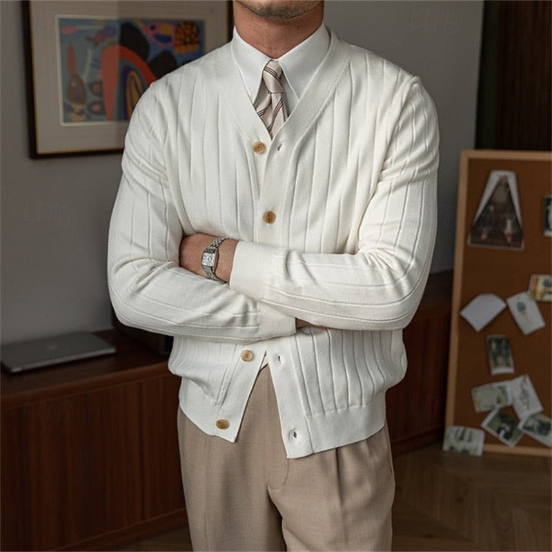 Vincent | Ribbed V-Neck Button Cardigan Image