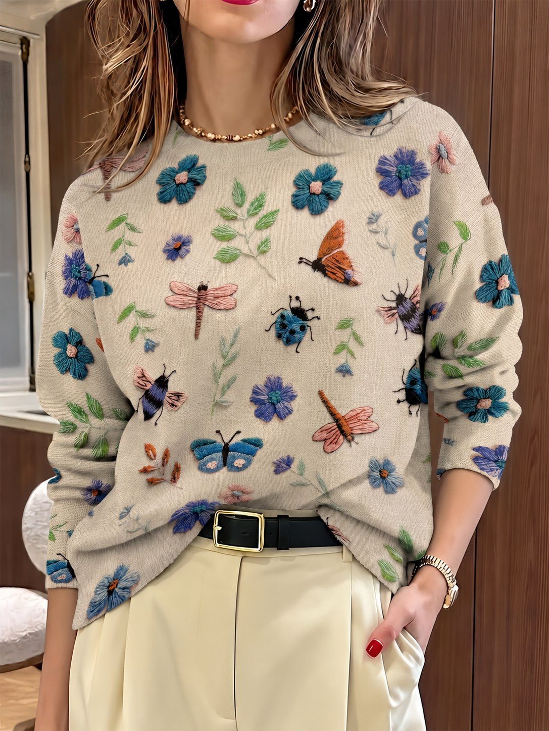 Elsie | Botanical Print Crewneck Sweater