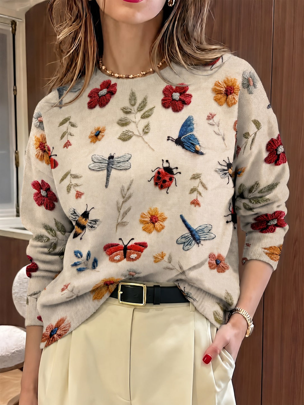 Elsie | Botanical Print Crewneck Sweater