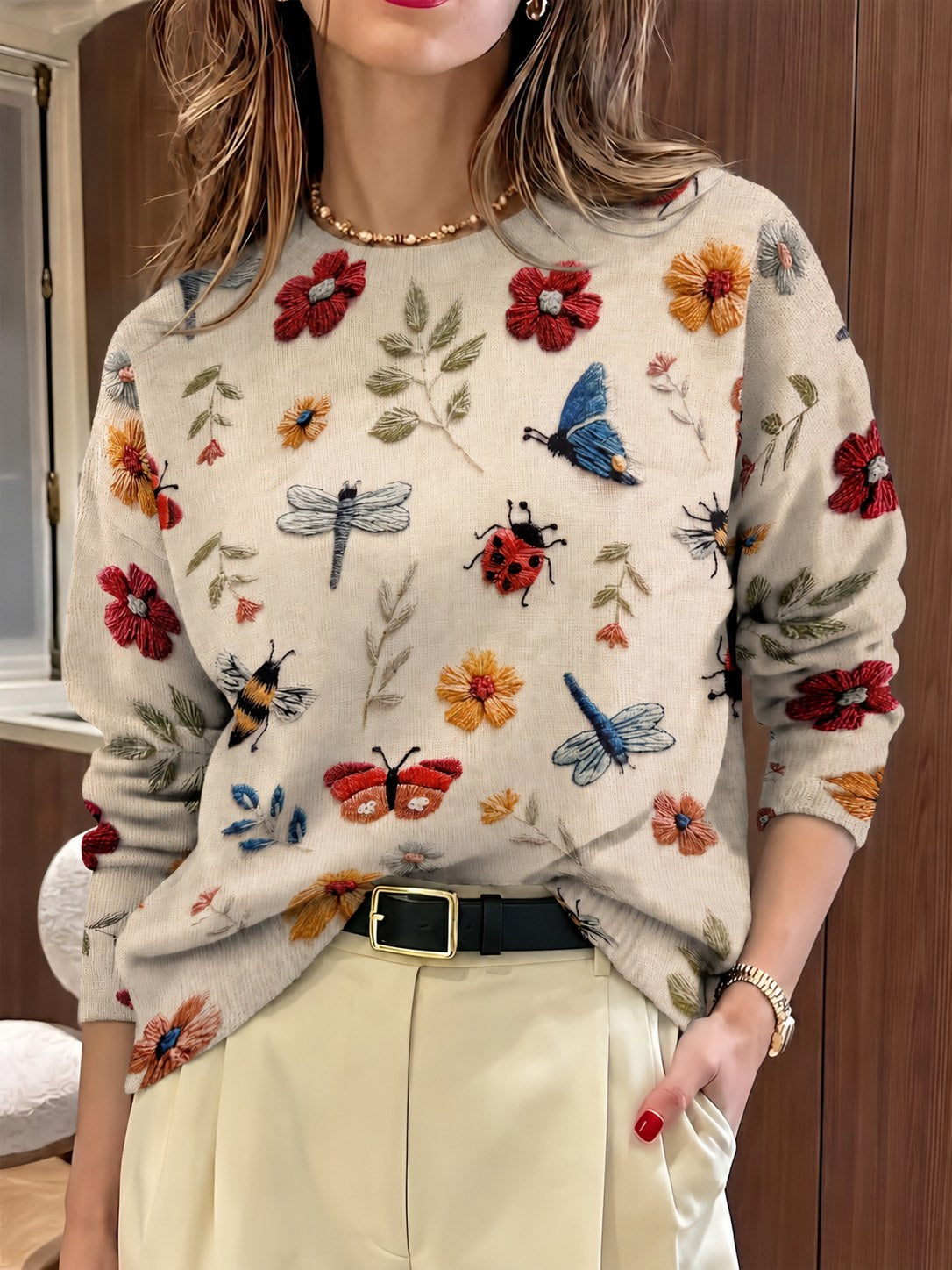 Elsie | Botanical Print Crewneck Sweater Image